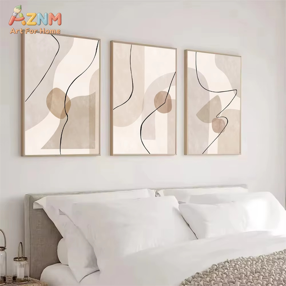 Interior Design Apartment - Abstract Beige Geometry Line Wall Art