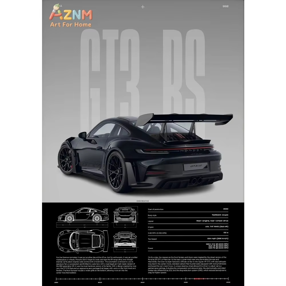 Interior Design Apartment - 1pc Minimalist 911 GT3-RS 718 GT4