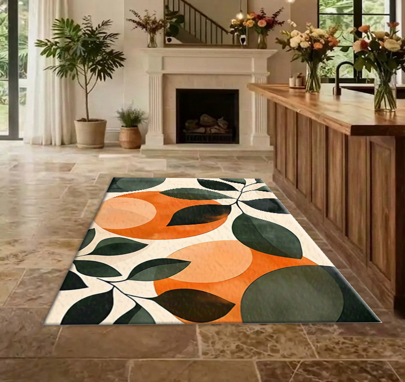 Boho Abstract Orange Fruit Gre - Printed Rug Abstract ulasan dan harga