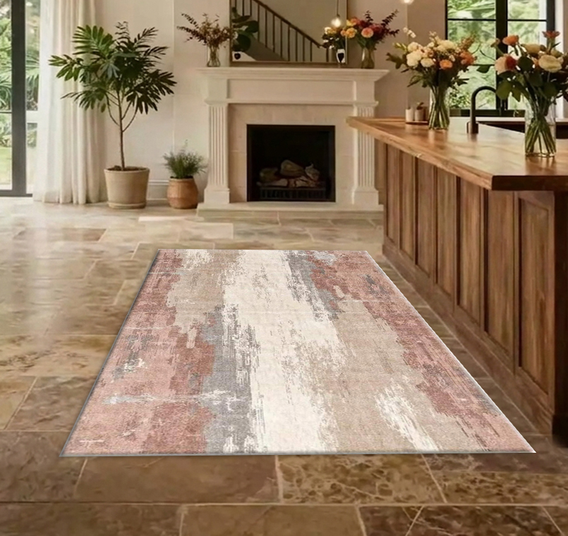 Vintage Worn‑Look Blush Pink A - Printed Rug Abstract ulasan dan harga