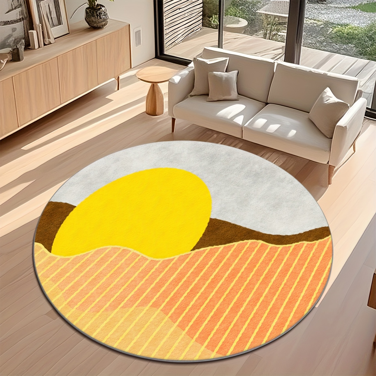 Mid Century Modern Circular Ar - Printed Rug Abstract ulasan dan harga