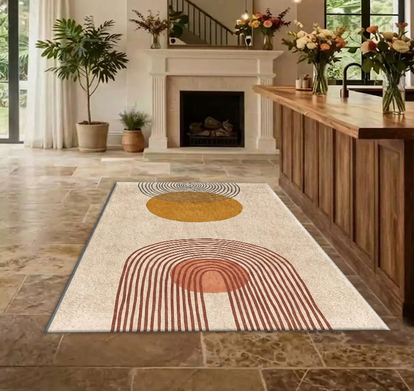 Boho Abstract Curved Geometric - Printed Rug Abstract ulasan dan harga