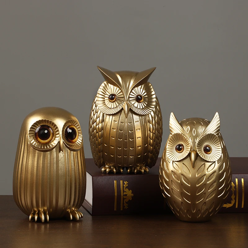 Resin Owl Statue Cute Golden O - Interior Design Apartment ulasan dan harga