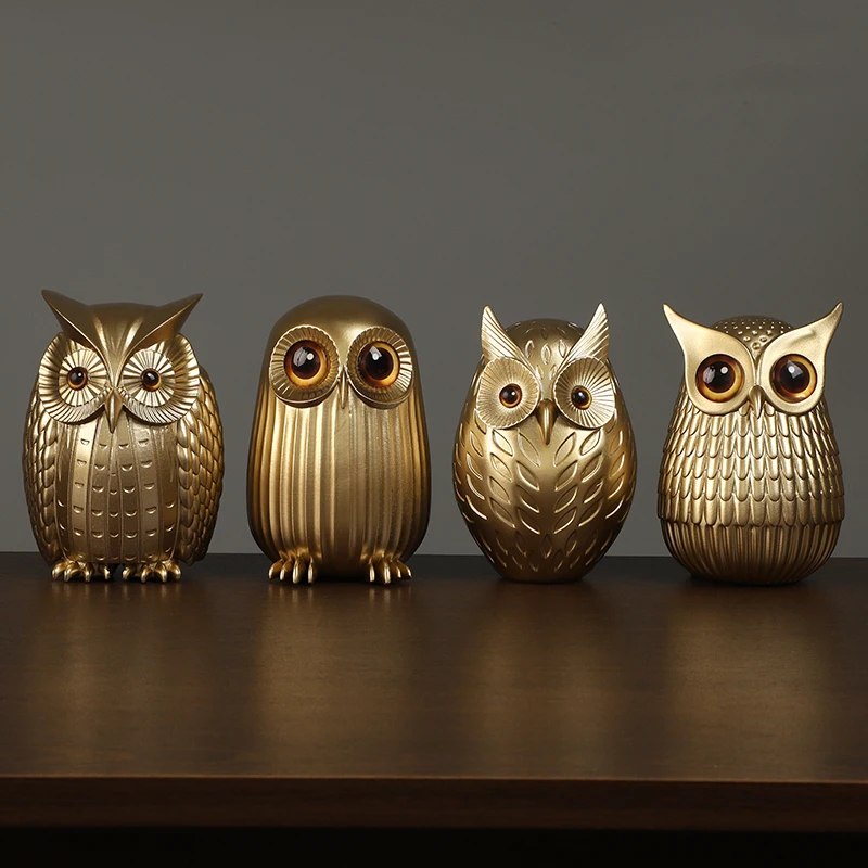 Resin Owl Statue Cute Golden O - Interior Design Apartment ulasan dan harga