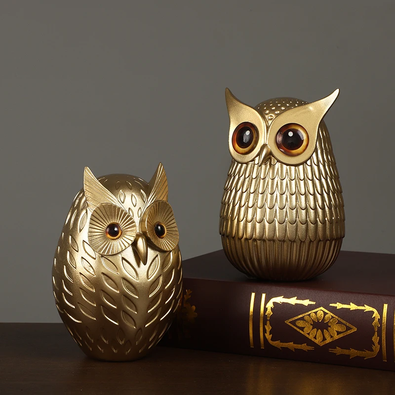 Resin Owl Statue Cute Golden O - Interior Design Apartment ulasan dan harga