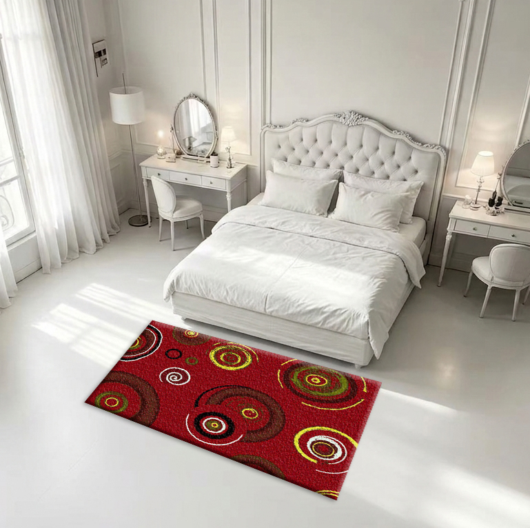 Red Base Abstract Circle Swirl - Printed Rug Abstract ulasan dan harga