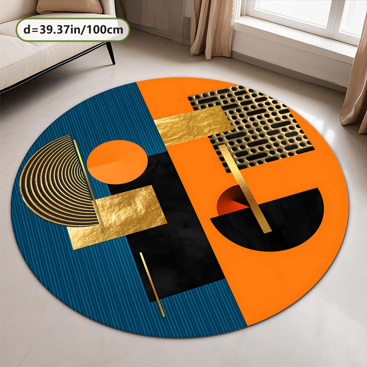 Orange Blue Gold Abstract Geom - Printed Rug Abstract ulasan dan harga