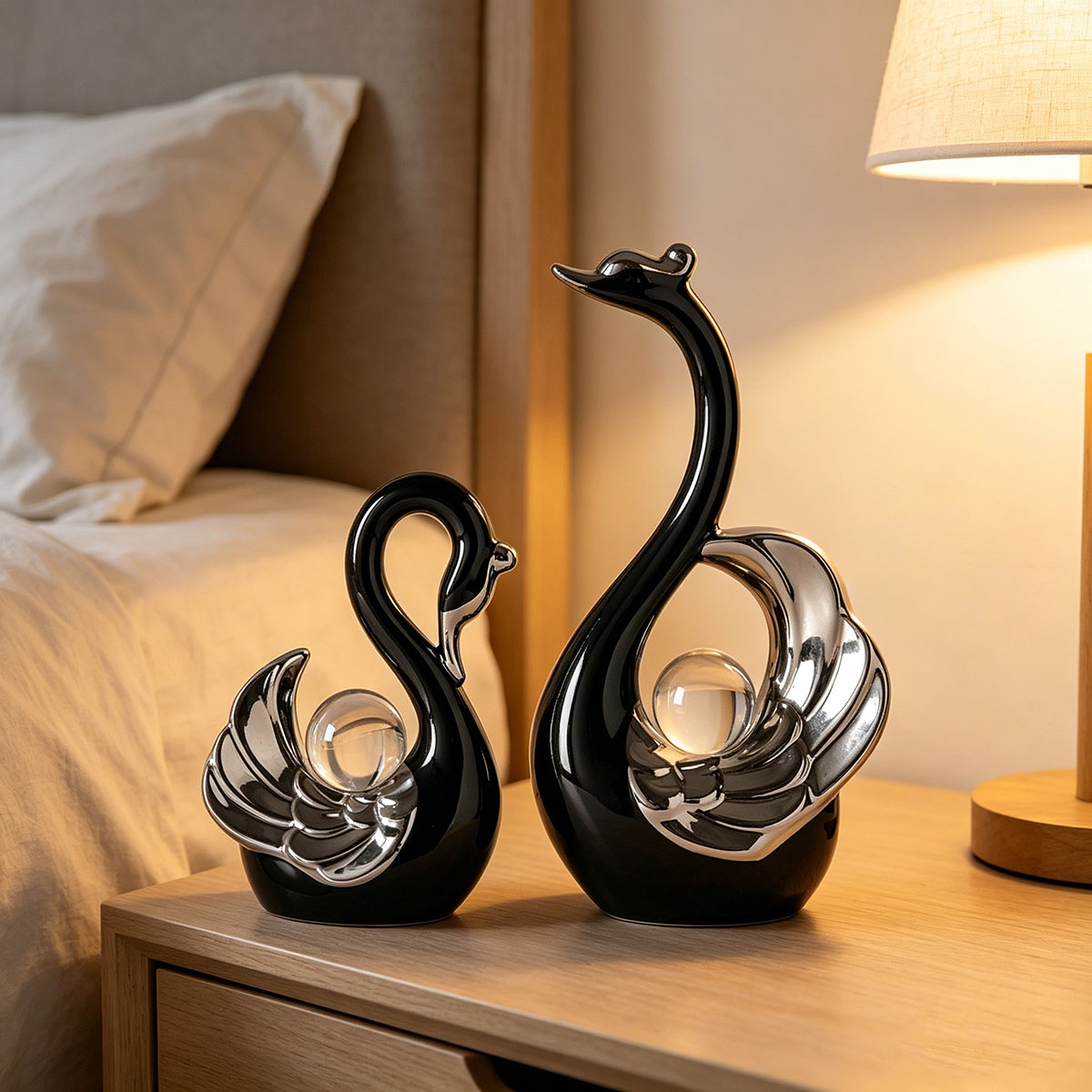 Ceramic Couple Swan Ornament W - Interior Design Apartment ulasan dan harga