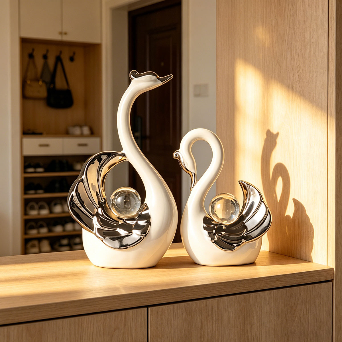 Ceramic Couple Swan Ornament W - Interior Design Apartment ulasan dan harga