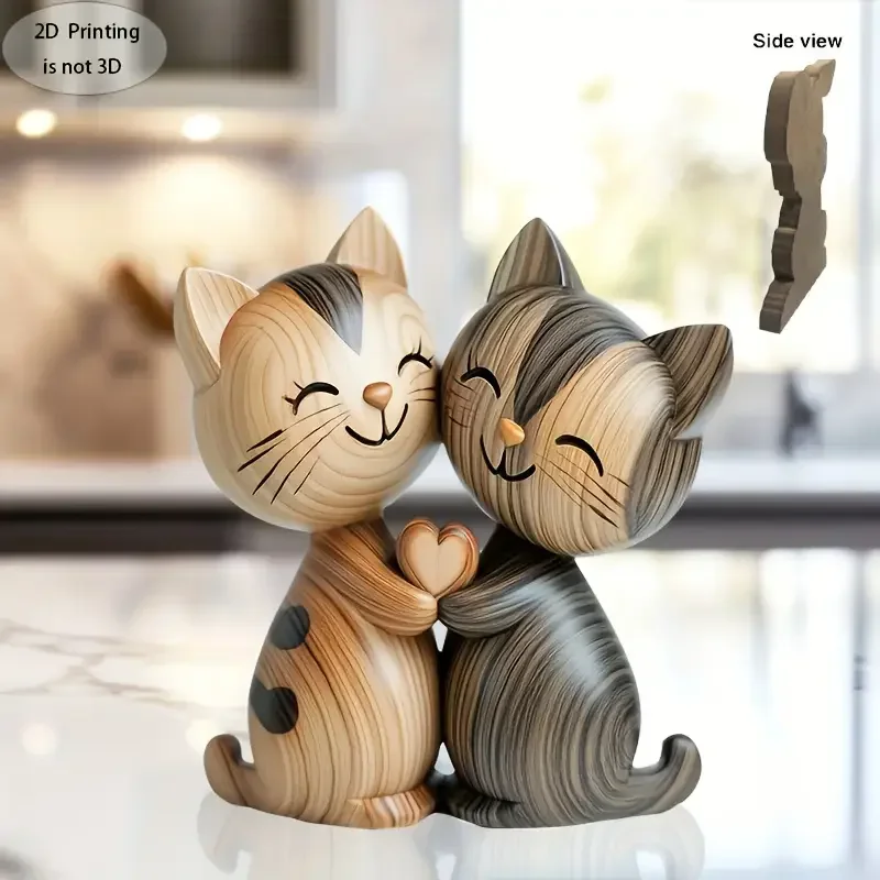 Wooden Kitten Couple Sculpture - Interior Design Apartment ulasan dan harga