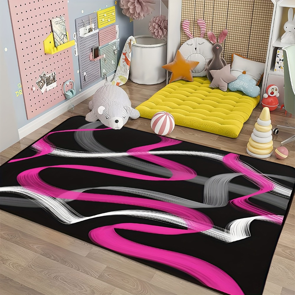 Hot Pink and Gray Black Geomet - Printed Rug Abstract ulasan dan harga