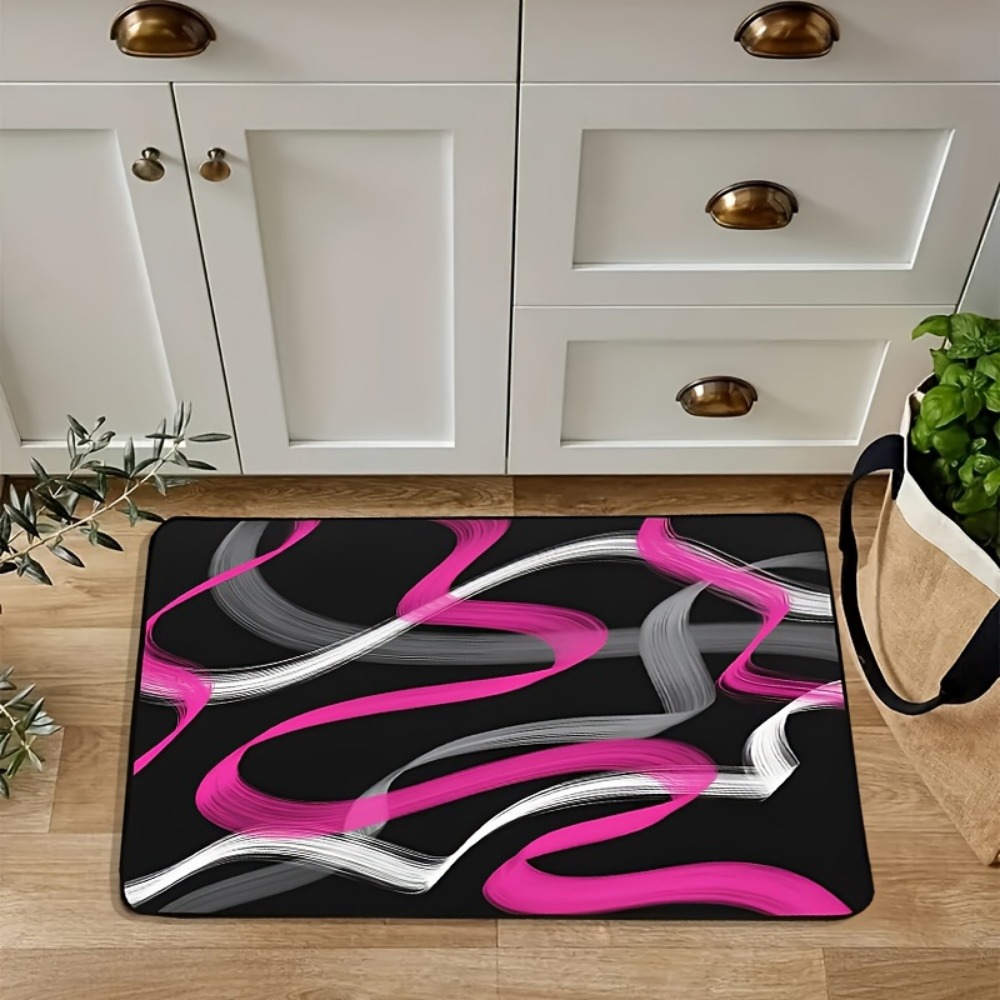 Hot Pink and Gray Black Geomet - Printed Rug Abstract ulasan dan harga